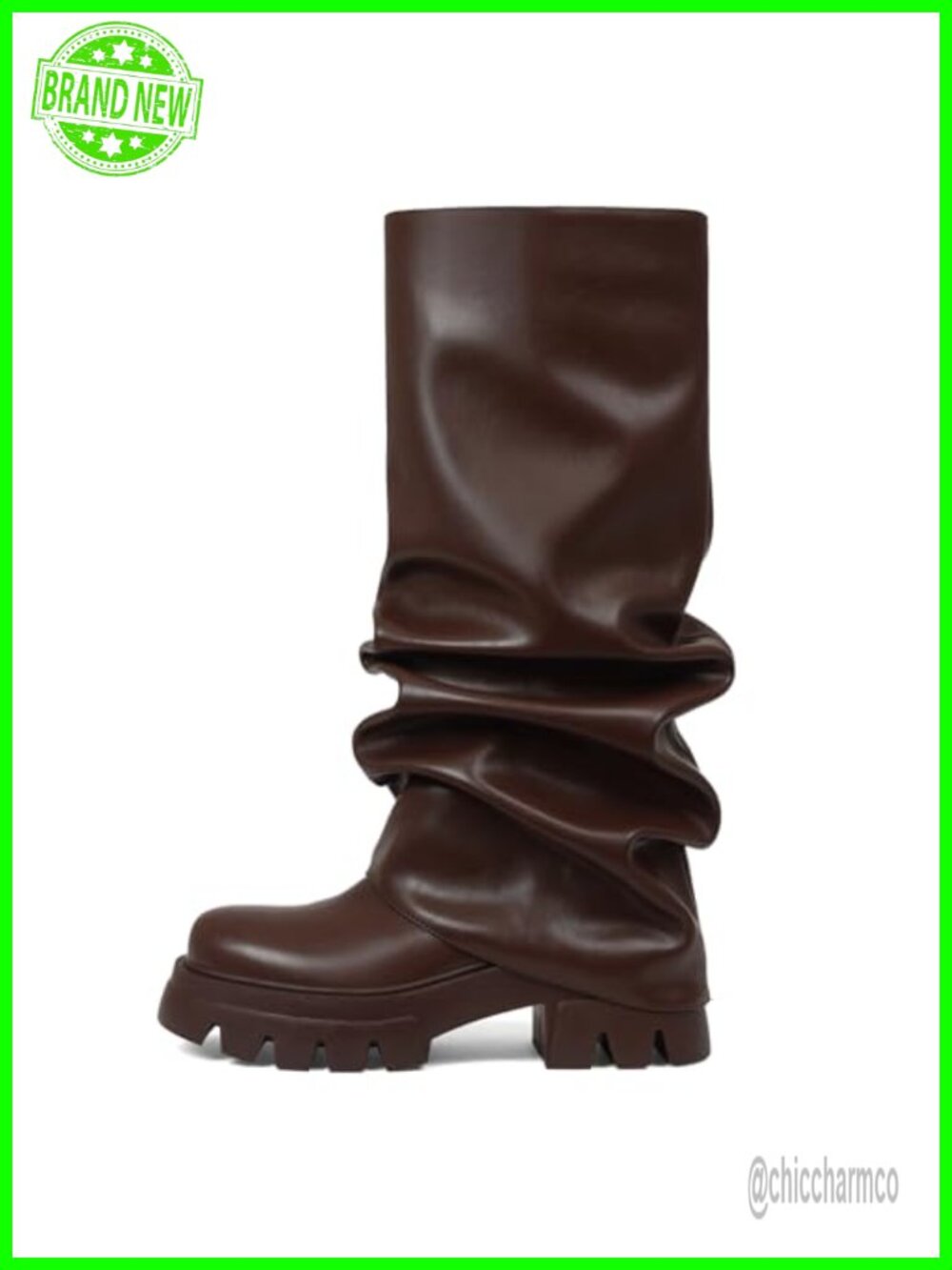 VOMIRA Women's Fold Over Slouchy Wide Calf Pleated Platform Boots Mid Calf